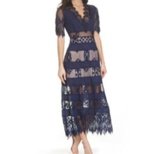 Blue illusion lace dress